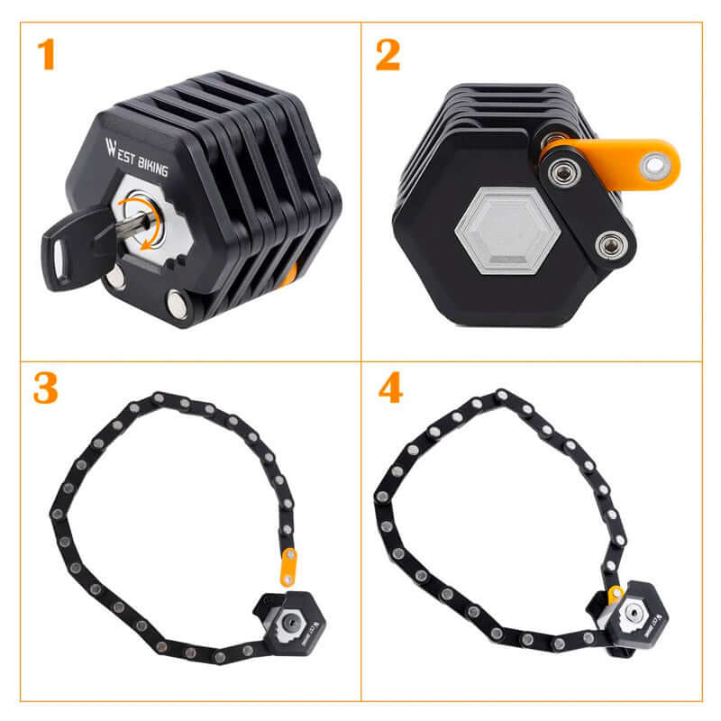 Anti-theft folding bike lock. Durable hardened steel for bicycles, e-bikes, scooters.