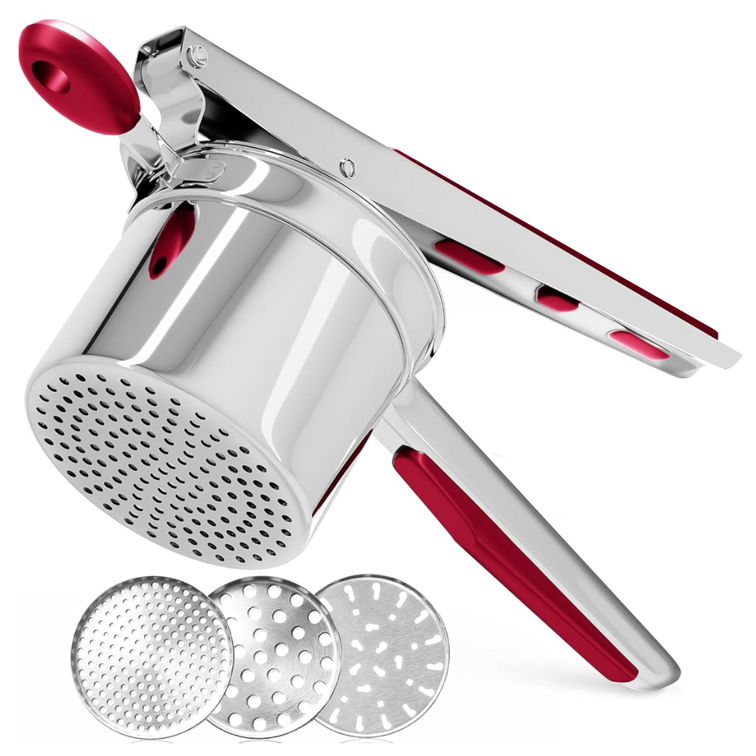 Heavy-duty stainless steel potato masher for perfect, lump-free mashed potatoes, a essential kitchen tool.