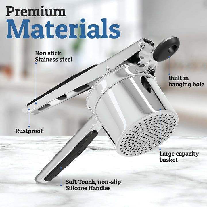 Heavy-duty stainless steel masher, a robust cooking utensil for easy, smooth mashed potatoes.