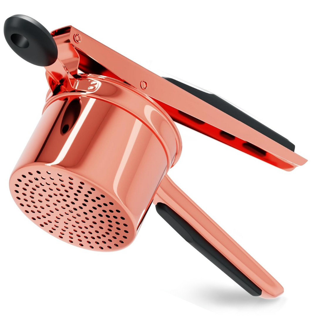 Ergonomic heavy-duty stainless steel potato masher for easy food prep & smooth mash.