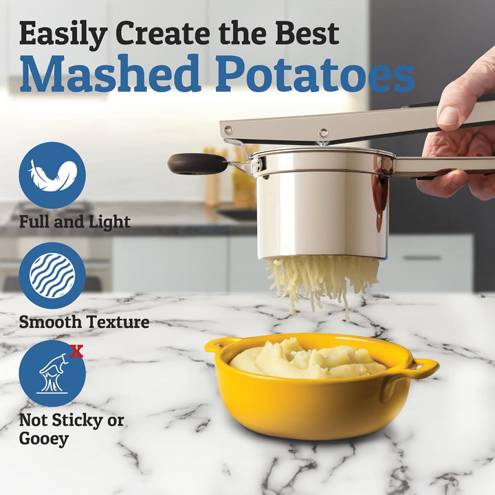 Professional-grade heavy-duty stainless steel potato masher for superior mashing.
