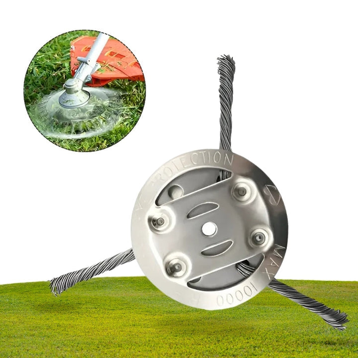 Heavy-duty steel wire grass trimmer head for effective weed cutting & lawn care. Universal fit gardening tool.