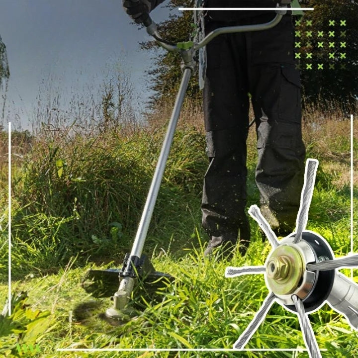 Powerful steel wire grass trimmer head, universal fit for efficient lawn care & heavy-duty weed cutting.