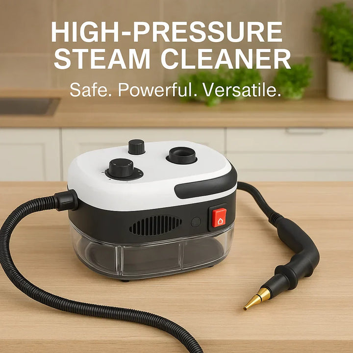 Family with children and pets safely using the chemical-free steam cleaner for a hygienic home.