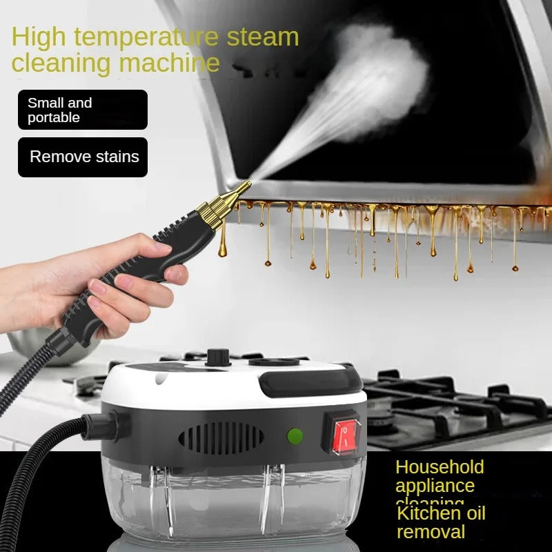 Steam cleaner efficiently cleaning a grout line on a tiled floor.