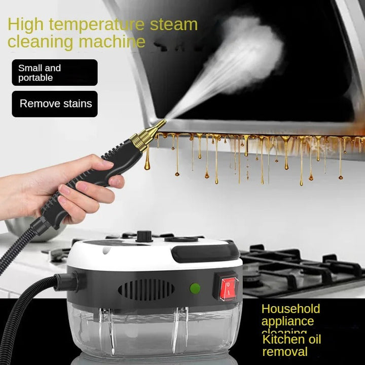 Steam cleaner efficiently cleaning a grout line on a tiled floor.