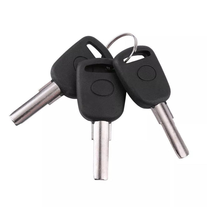 "High-visibility silver-black steering wheel lock with universal fit, durable steel-aluminum build, protects from theft."