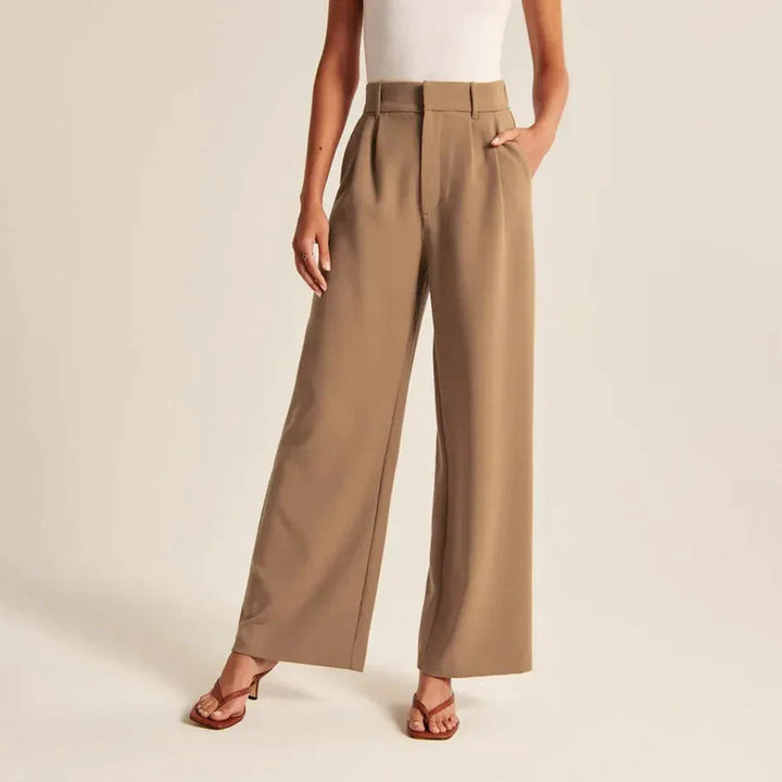 Stylish women's high-waisted wide leg dress pants for the office, offering a comfortable tailored look.