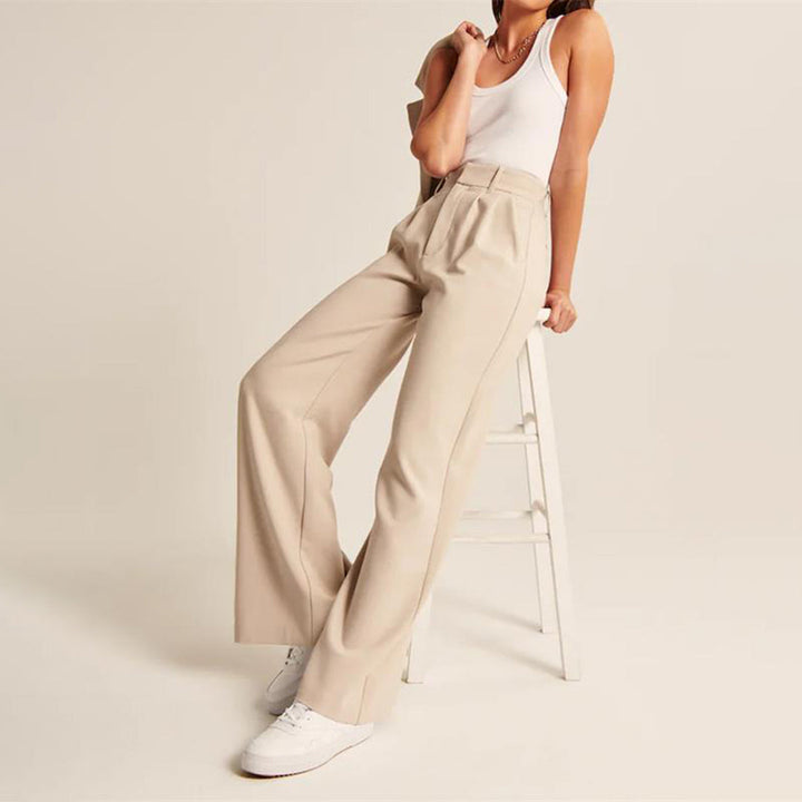 Professional women's wide leg tailored work pants, designed for a sophisticated and comfortable office style.