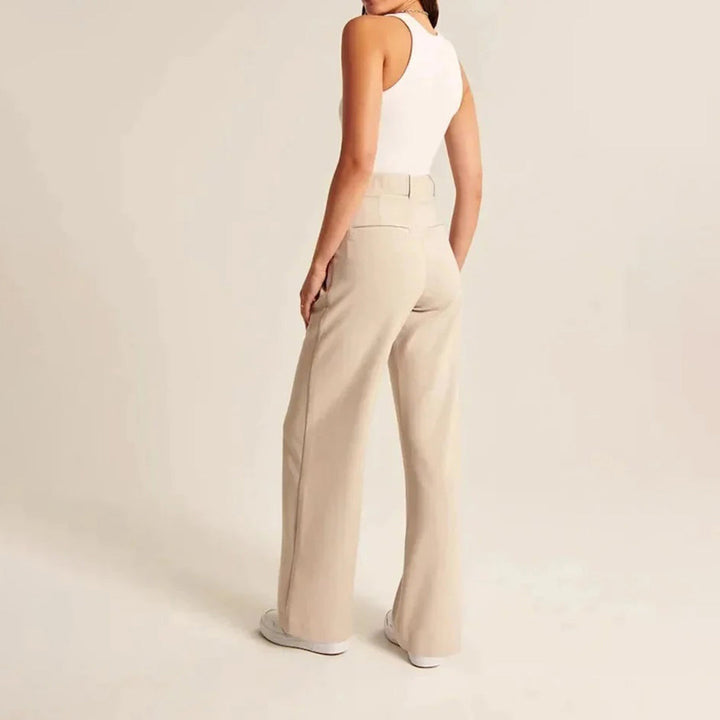 Elegant women's high-waisted wide leg tailored trousers, suitable for modern professional and everyday fashion.