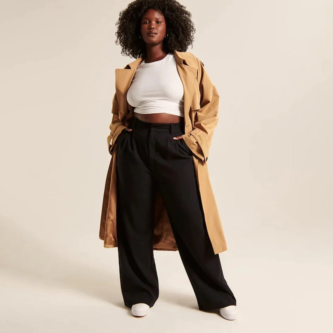 Sophisticated women's pleated wide leg tailored pants, a high-waisted choice for professional & smart casual outfits.