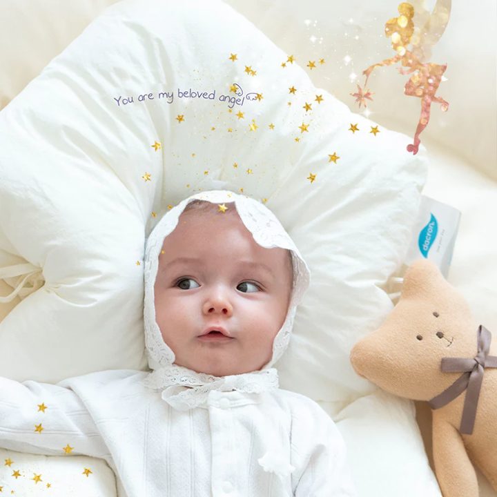 Safe sleep crib pillow for babies, hypoallergenic & designed for gentle head and neck support.