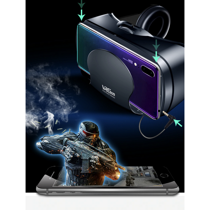 Gaming VR headset for mobile phones, providing immersive virtual reality with integrated audio and vision adjustment.