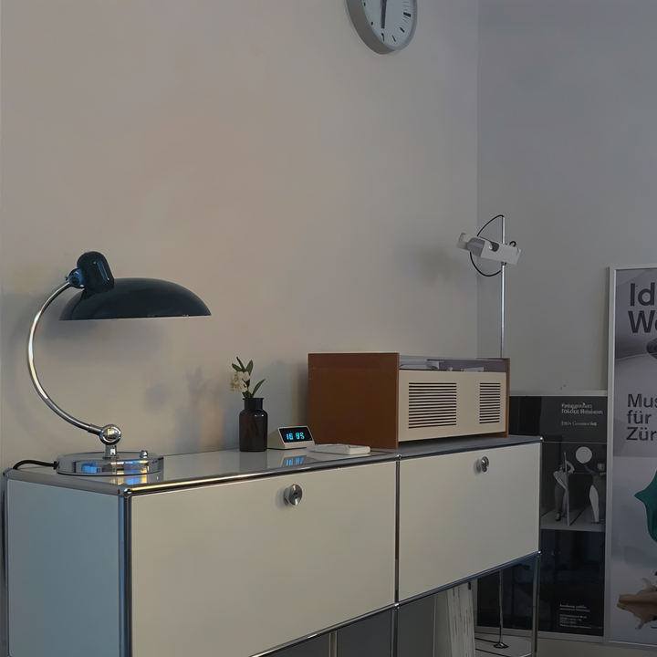 Industrial vintage desk lamp, adjustable metal design for home office task lighting.