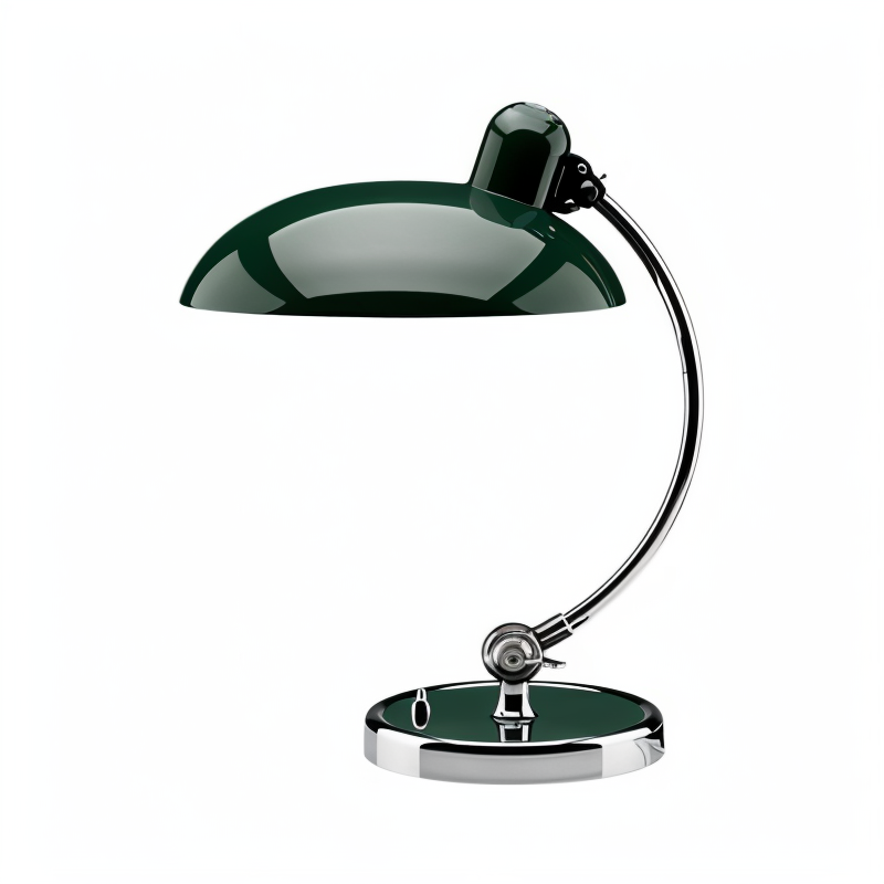 Metal industrial desk lamp, vintage design, adjustable arm for table lighting solution.