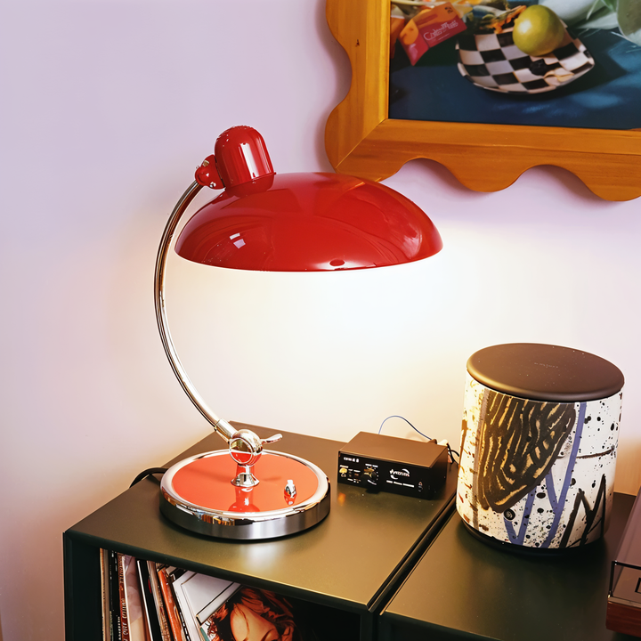 Articulated arm industrial desk lamp, vintage black metal finish, ideal table light.