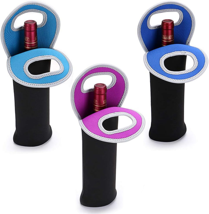 Insulated dual wine bottle carrier bag, neoprene, perfect for picnics & travel.