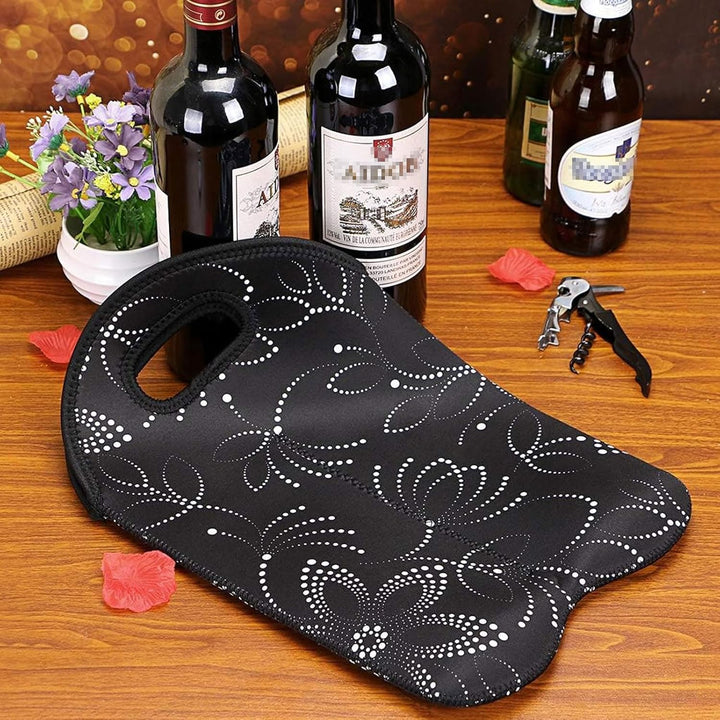 Dual bottle neoprene wine tote, an essential travel accessory.
