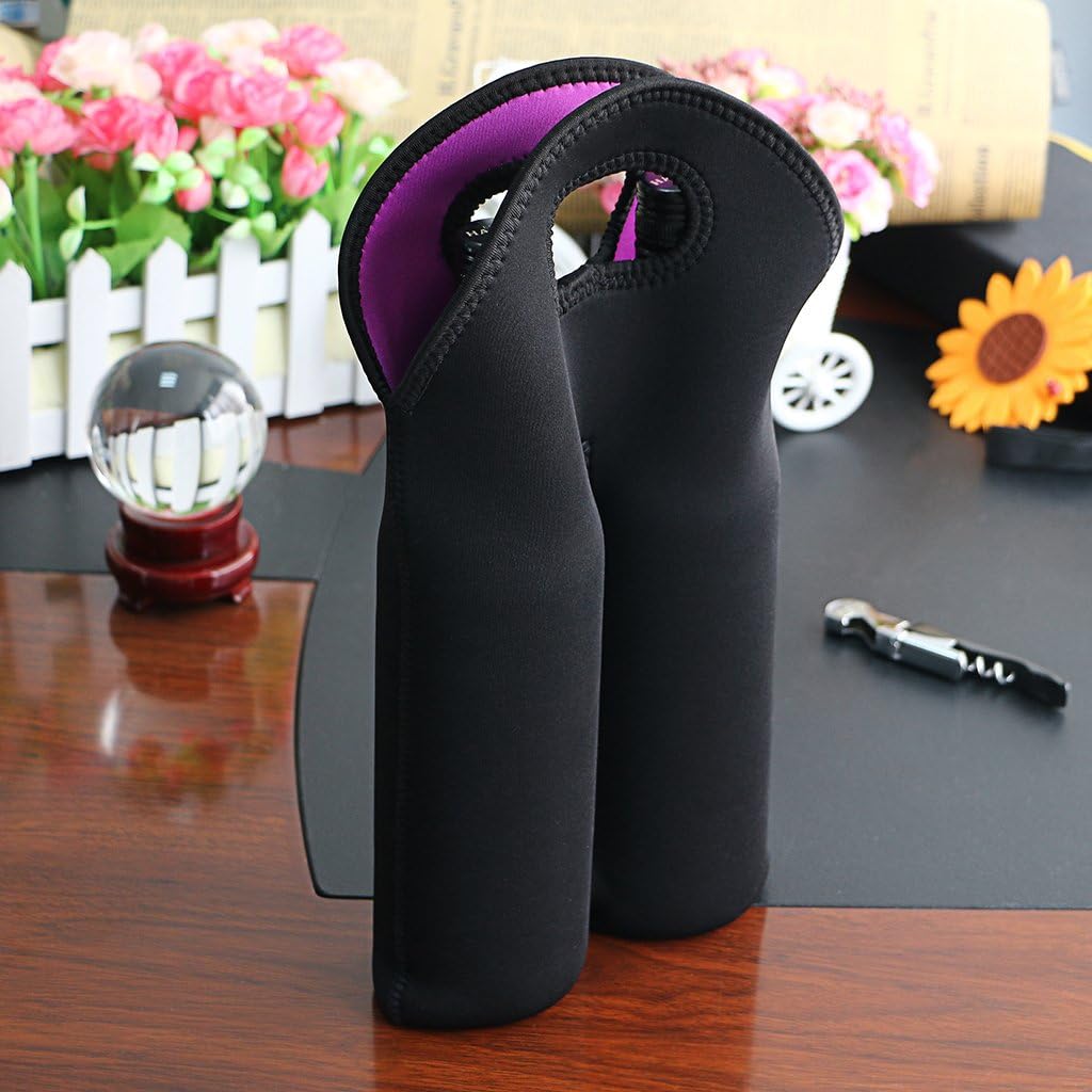 Durable insulated wine carrier, protects and cools two bottles for travel.