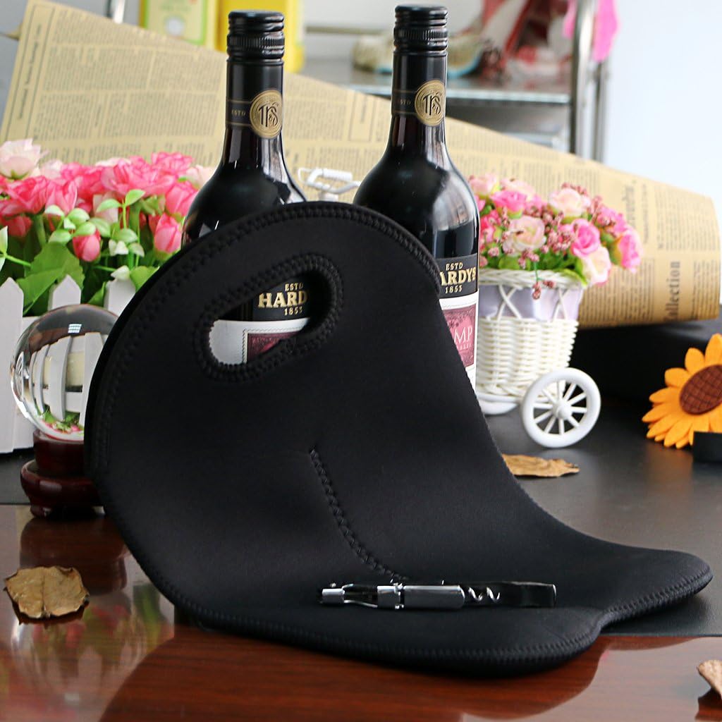 Neoprene wine bottle travel bag, insulated for two bottles.