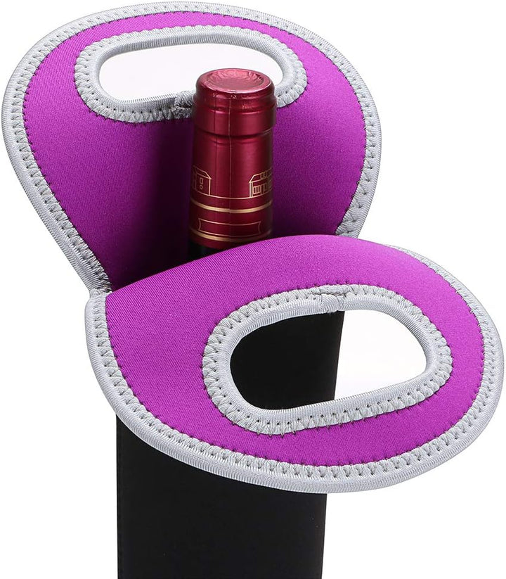 Dual wine bottle travel bag, insulated neoprene, keeps beverages cool.