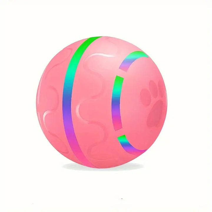 Interactive ball toy for dogs and cats with bright colors, automatic rolling, keeping pets active and entertained.