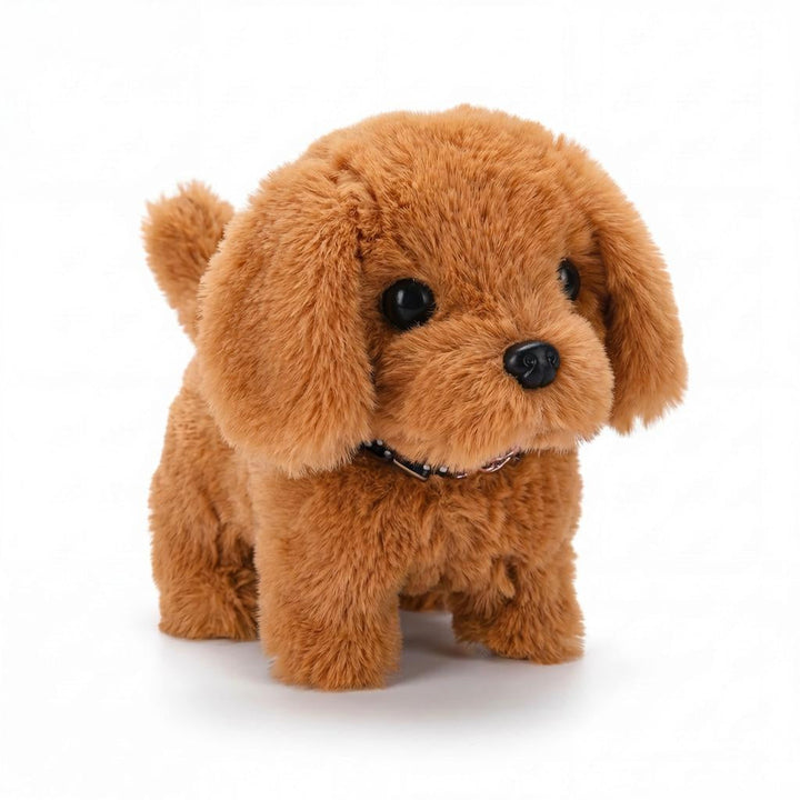 Children's interactive walking plush dog toy, a soft electronic pet for imaginative play.