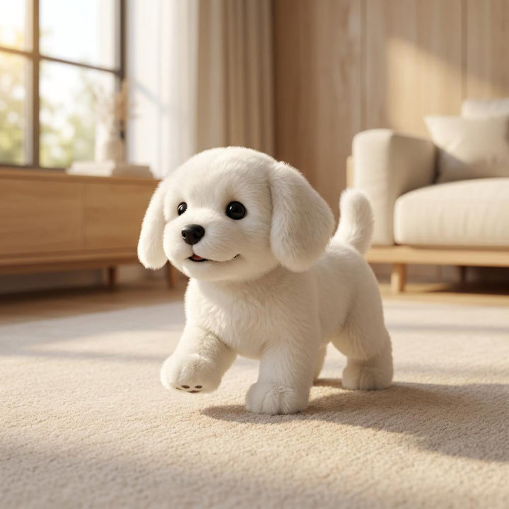 Walking puppy plush toy, an interactive electronic pet and realistic companion for kids.