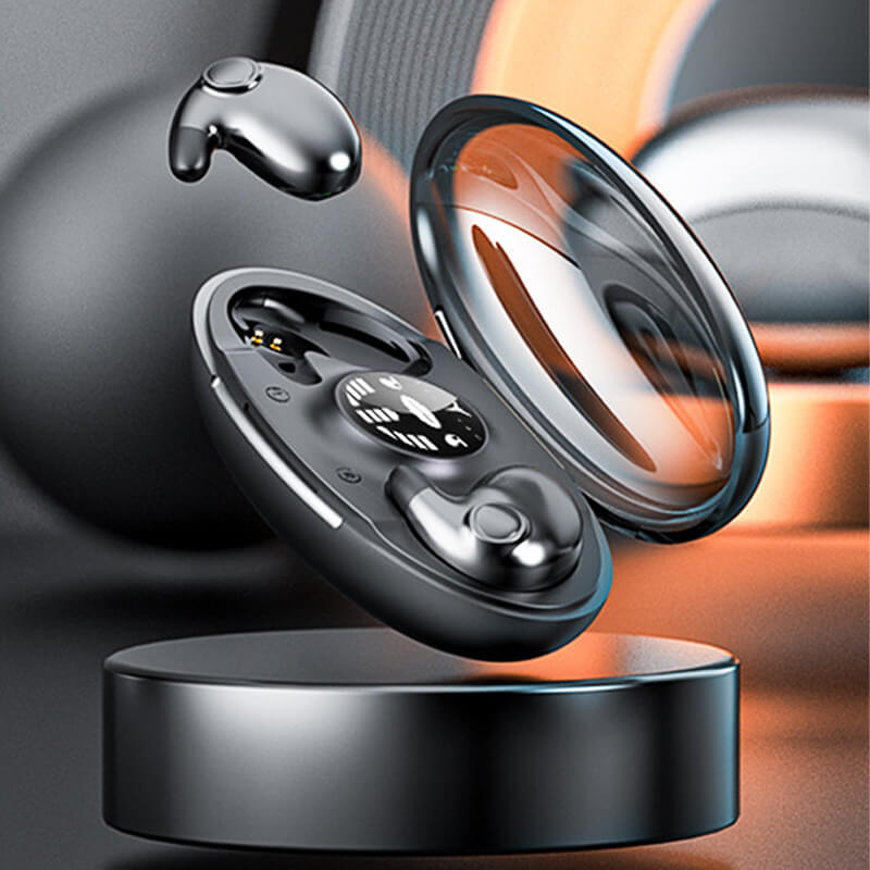 Comfortable invisible wireless earbuds, water-resistant, ideal for sleep, travel, or discreet daily audio.