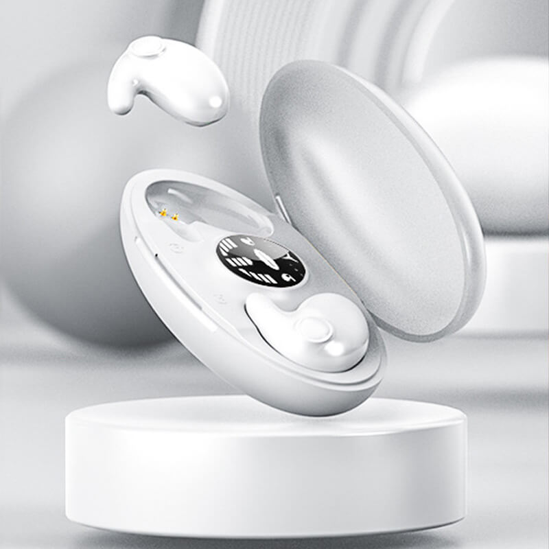 Small invisible wireless earbuds with touch control, water-resistant for comfortable, discreet sleep.