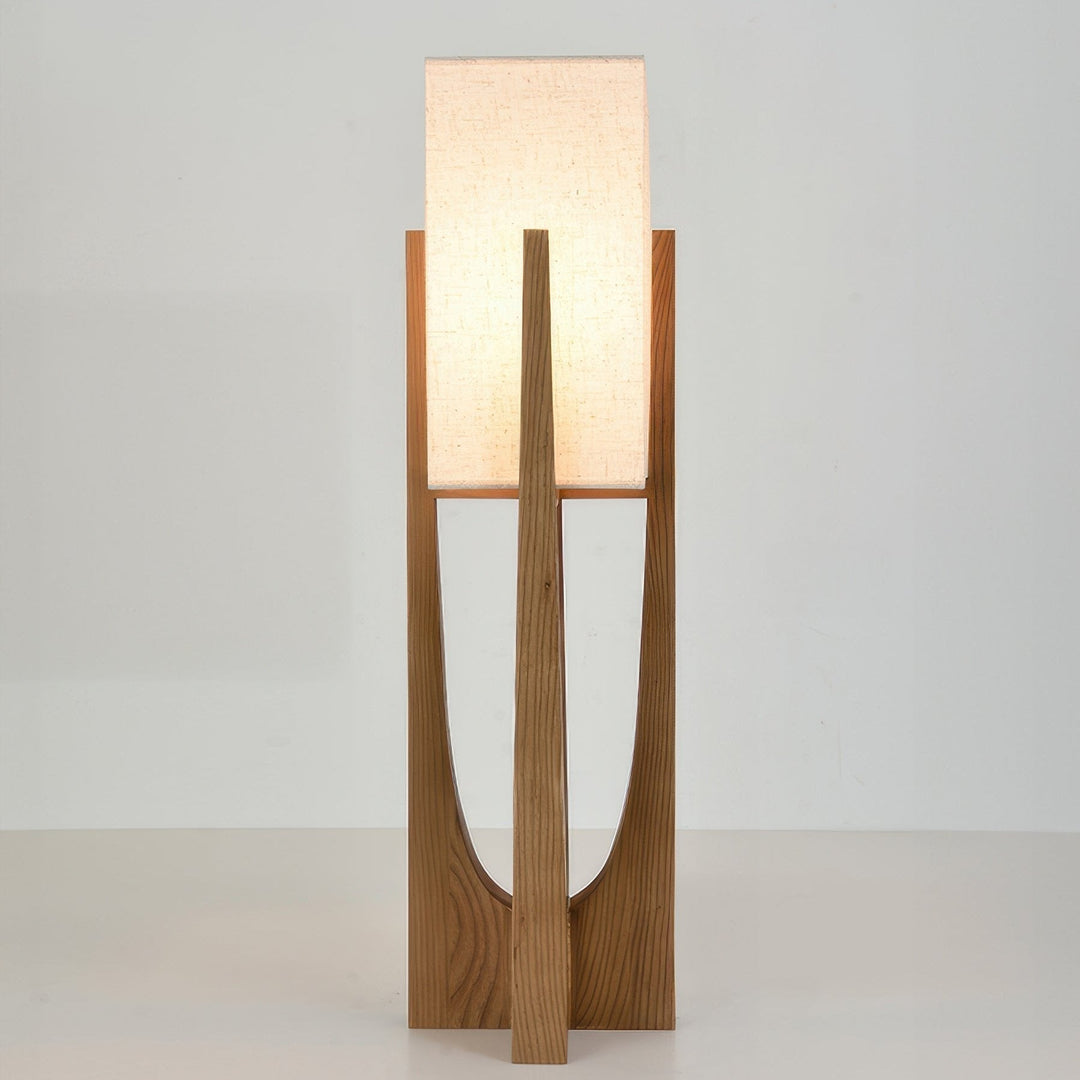 Japanese-style walnut floor lamp with LED, featuring a sturdy walnut base, brass accents, and cotton-linen shade for ambient 