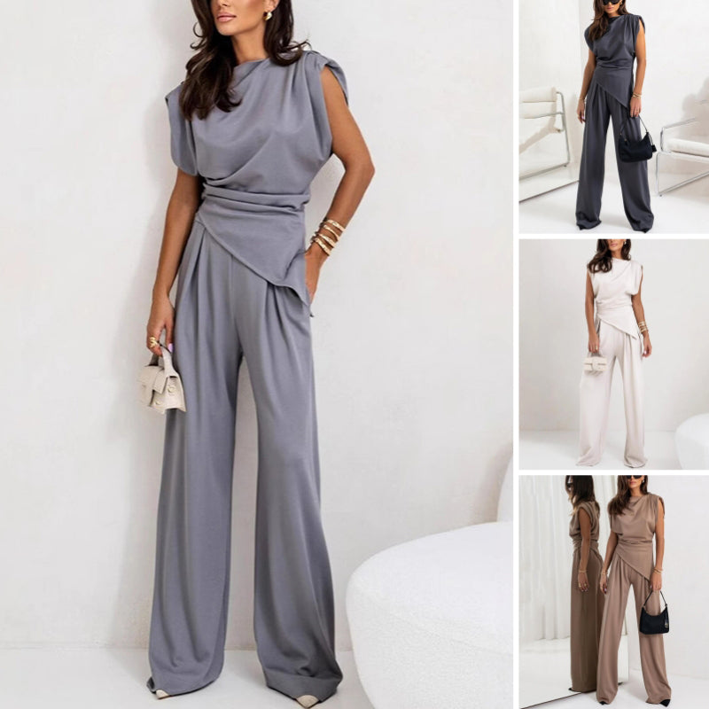 Versatile women's khaki set, an elegant two-piece co-ord for casual and comfortable style.