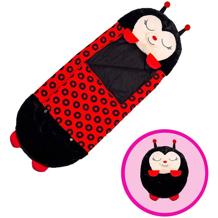 Foldable animal sleeping bag with pillow for kids' travel, camping, or a comfy play mat.