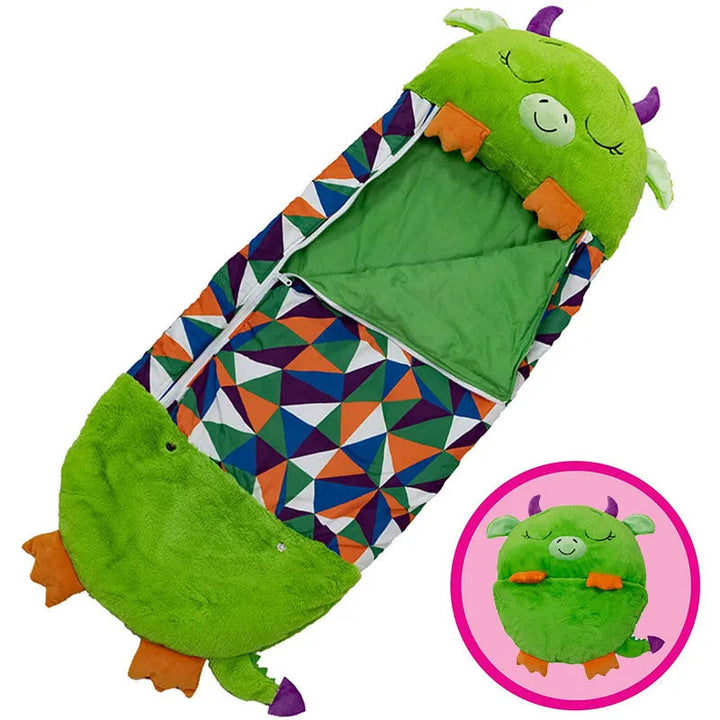 Toddler animal sleeping bag, foldable design for easy travel, sleepovers & comfy sleep.