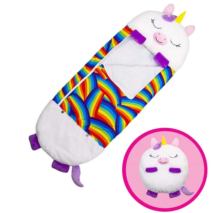 Kids' foldable animal sleeping bag & pillow, great for camping, travel, and home naps.