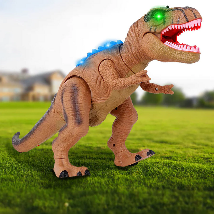 Exciting walking, roaring, light-up remote control dinosaur toy for kids. Great interactive electric pet.