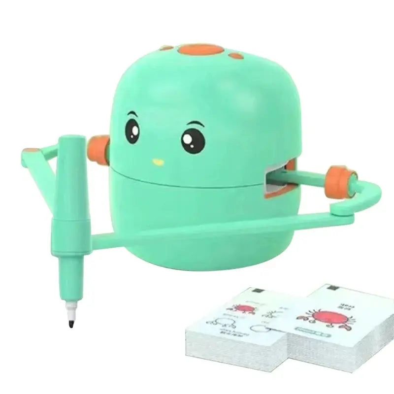 Kids' interactive drawing robot in pink & green, an educational toy for creative play & learning. Perfect children's gift.