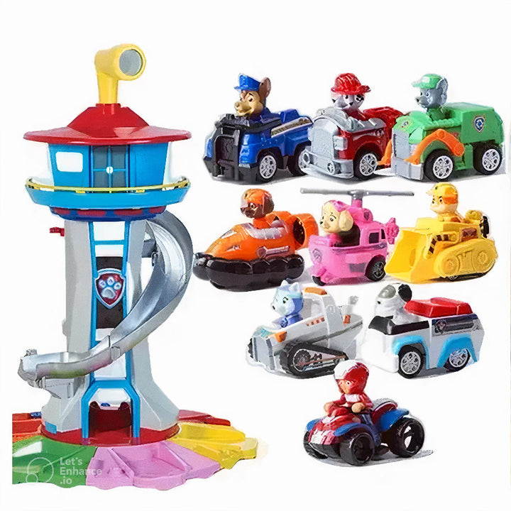 Durable plastic multi-level toy car slide tower, an engaging children's activity set for endless hours of fun.