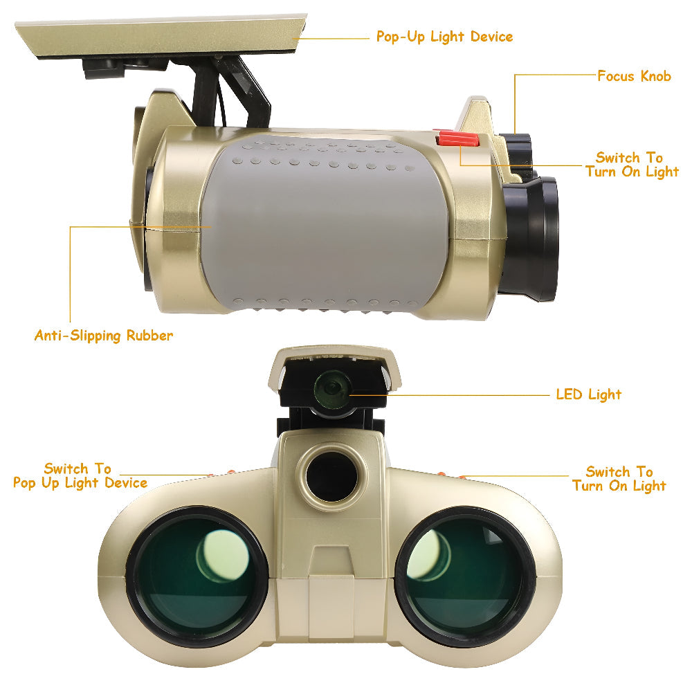 Night vision binoculars for kids' outdoor adventure. Children's durable exploration toy for nature discovery fun.
