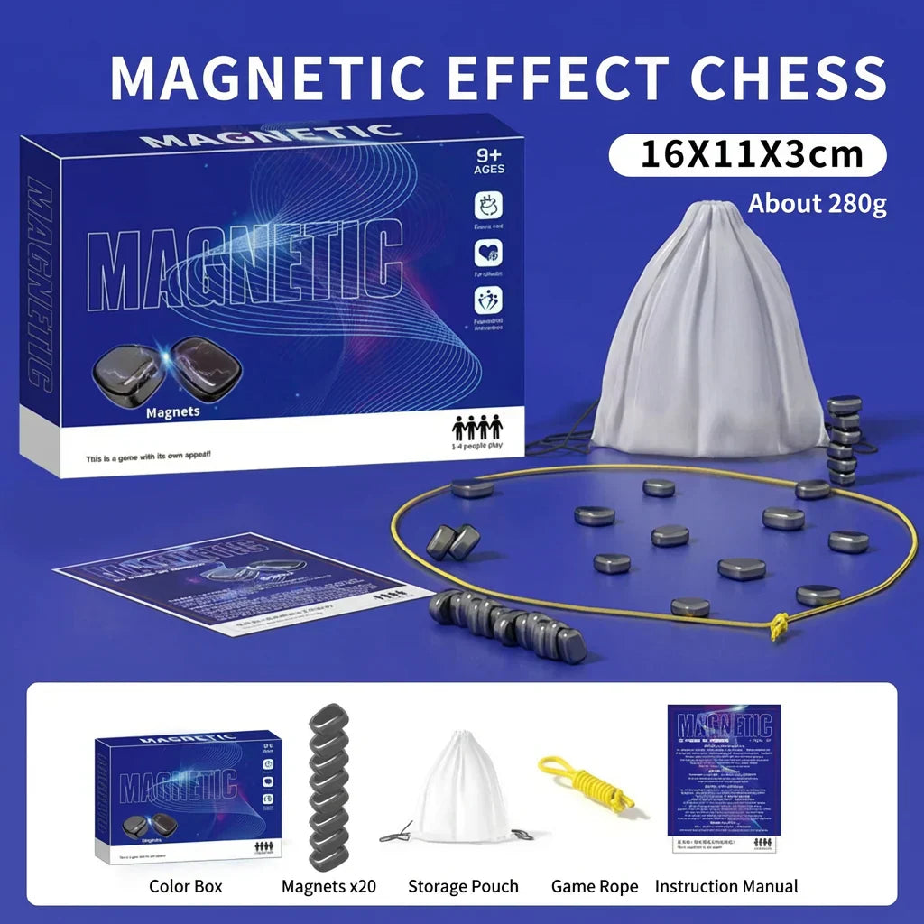 Kids' portable magnetic chess game with black & white pieces, perfect for travel & strategy fun.