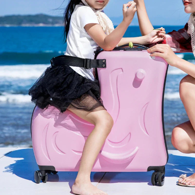 Durable kids' ride-on suitcase featuring a playful pony design, ideal children's carry-on for toddler travel.