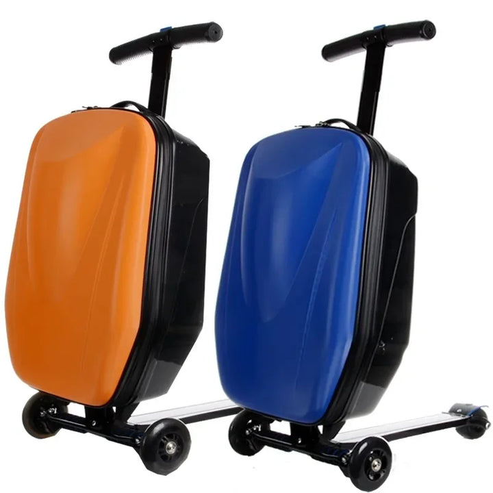 Kids' ride-on scooter suitcase. Fun, durable travel luggage for children with spinner wheels.