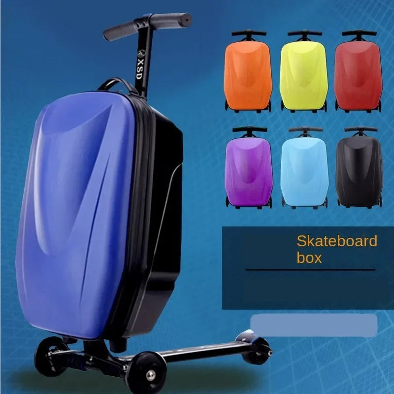 Fun kids' scooter suitcase for adventure travel. Ride-on carry-on luggage with smooth spinner wheels.