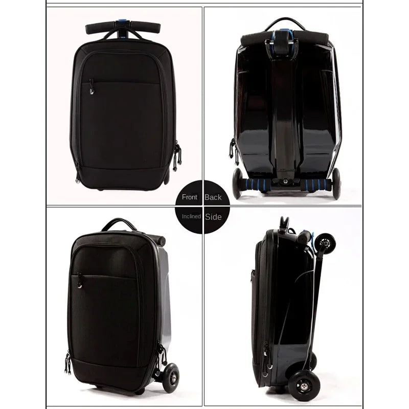 Foldable kids' scooter suitcase, a ride-on carry-on luggage for easy travel.