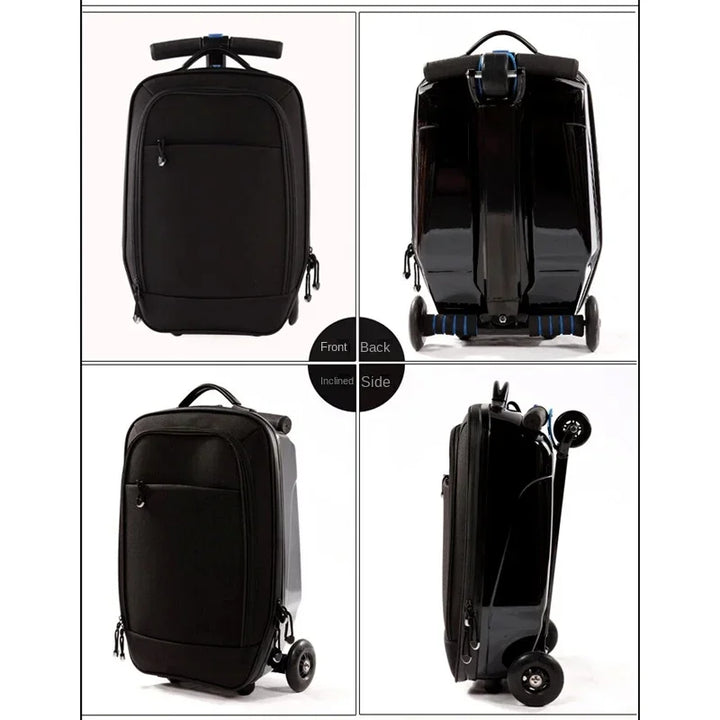Foldable kids' scooter suitcase, a ride-on carry-on luggage for easy travel.