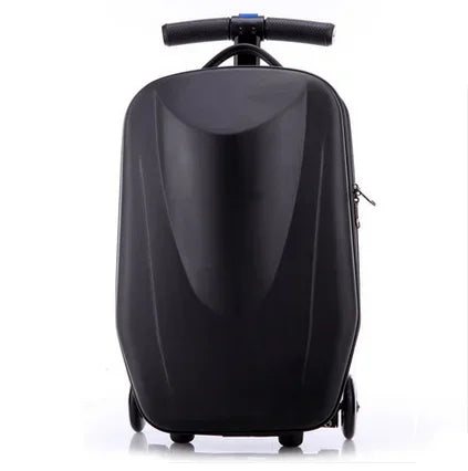 Vibrant kids' scooter suitcase. Ride-on travel luggage with spinner wheels, perfect for young adventurers.