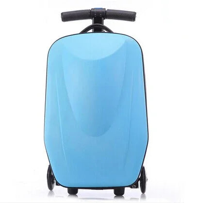 Compact, foldable kids' scooter suitcase. Ride-on travel luggage, ideal for small spaces and carry-on.