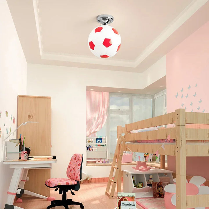 Playroom LED ceiling light with football & basketball designs for kids' sports themed bedrooms.