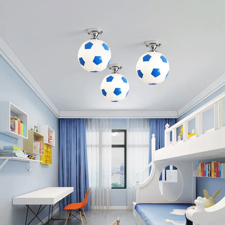 Multi-sport themed LED ceiling light, showcasing football, basketball, & baseball for kids' rooms.