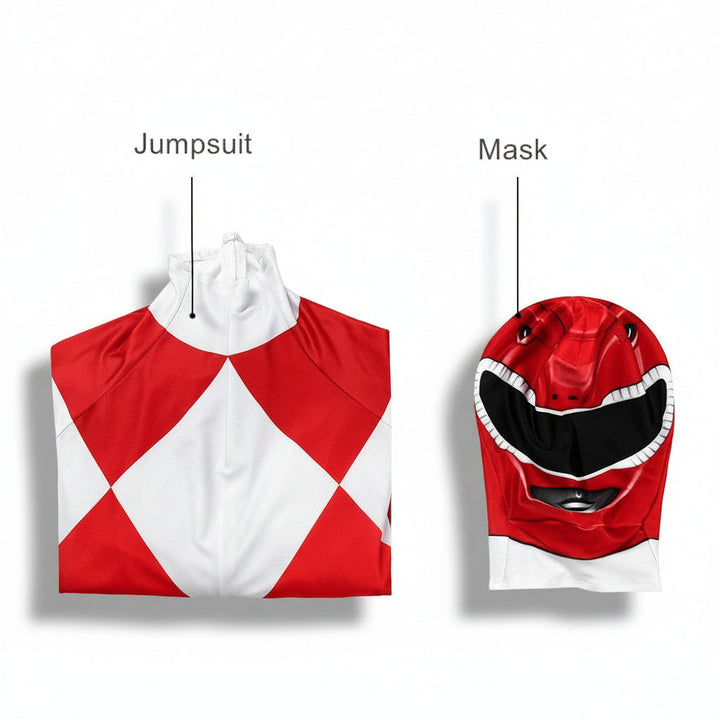 Fun kids' superhero costume: vibrant muscle print jumpsuit with a comfy mask for all ages.